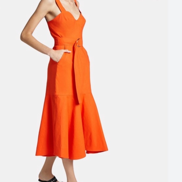 Orange A.L.C. Sabrina Linen Blend Bustier Midi Dress🧡 - Picture 3 of 13